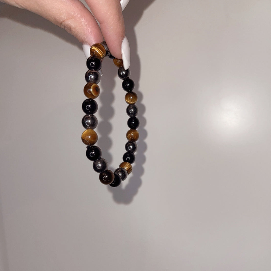 Triple Protection Tiger's eye, Black Onyx & Hematite crystal Bracelet.